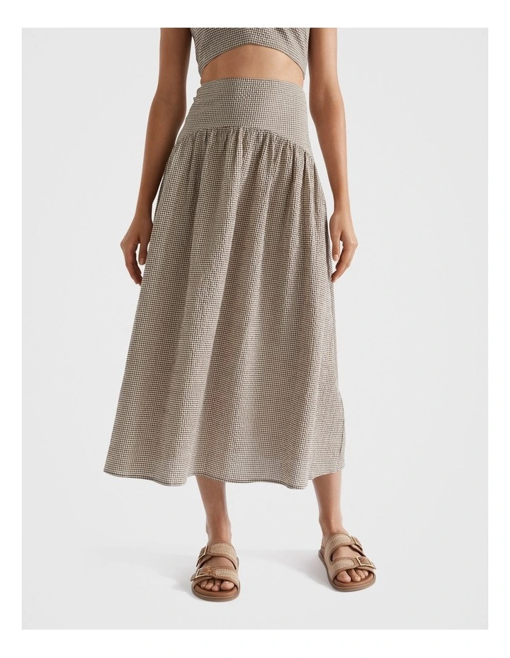 Textured Gingham Skirt in Cappuccino image 2
