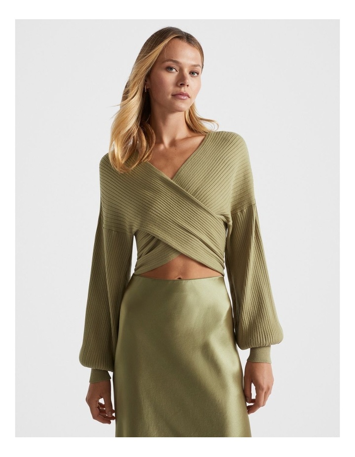 Rib Wrap Front Knit Top in Pistachio