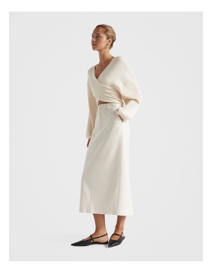 Rib Wrap Front Knit Top in Frappe image 3