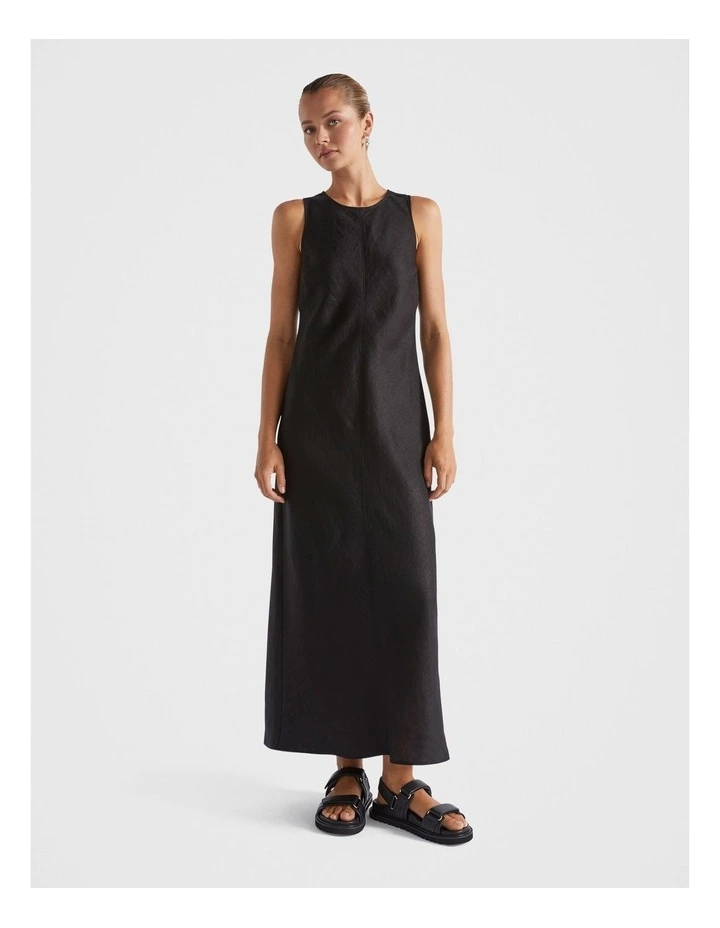 knee length dresses for ladies Black Linen Tank Dress with Front Buttons S main image 0