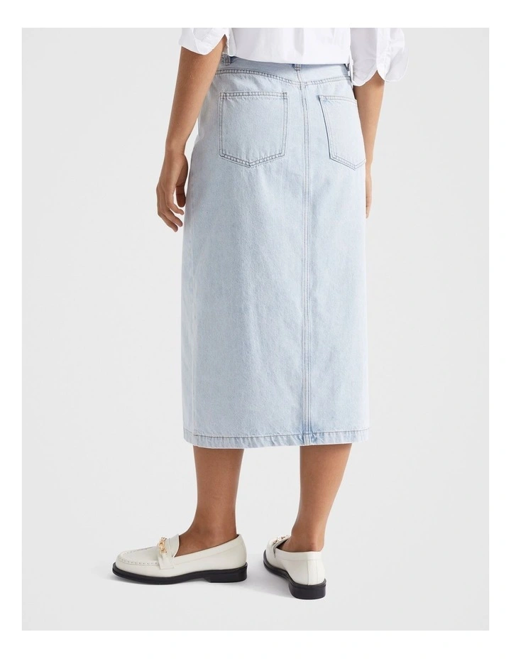 Seed Heritage Midi Split Front Skirt In Denim Blue MYER