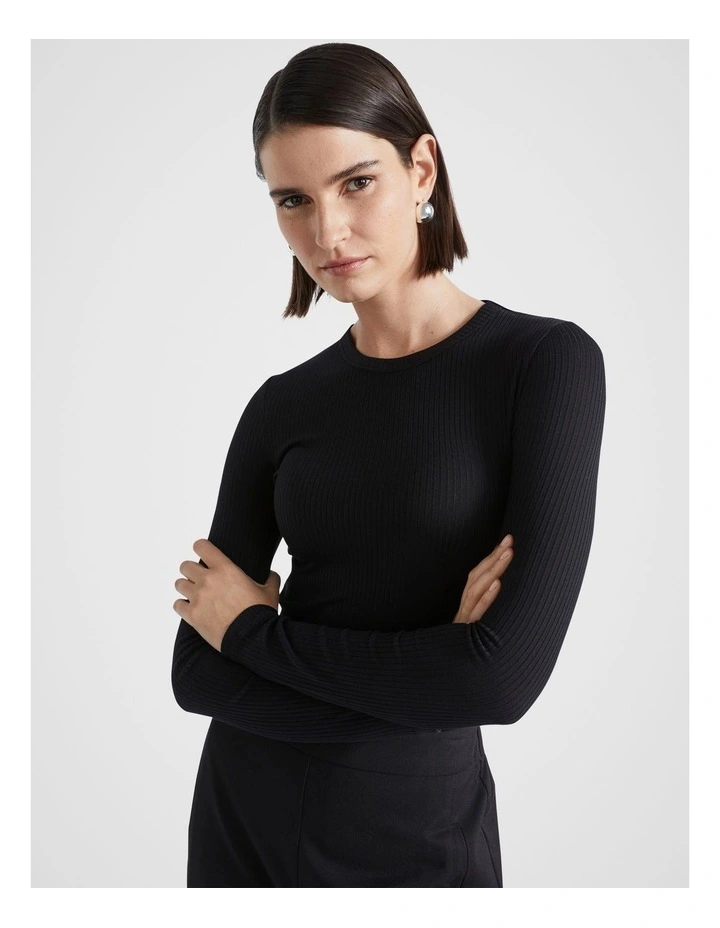 Core Rib Crew Top in Black image 1