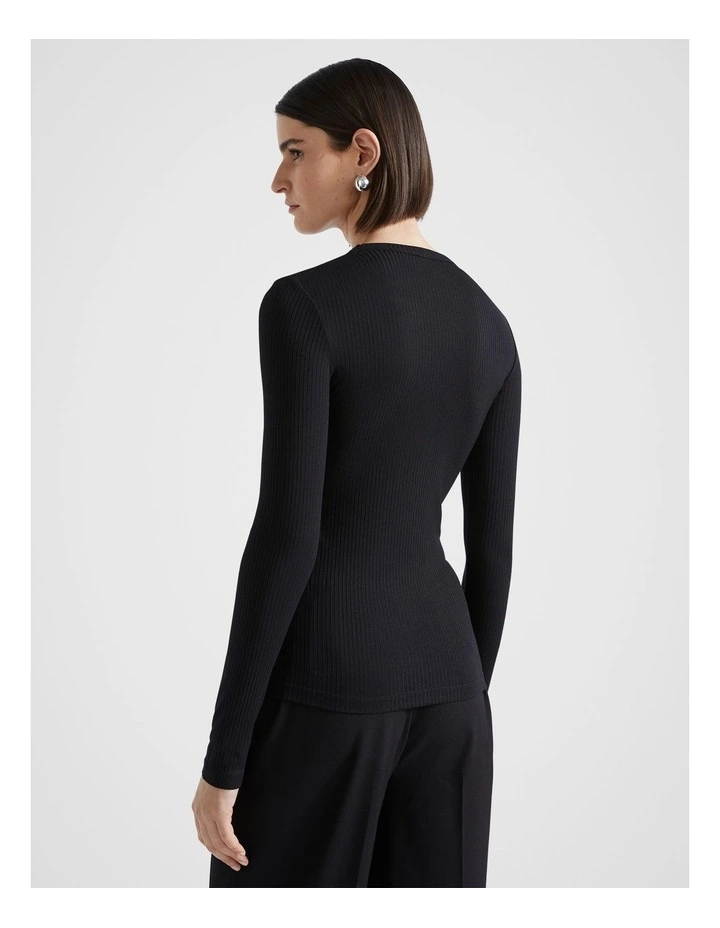 Core Rib Crew Top in Black image 2