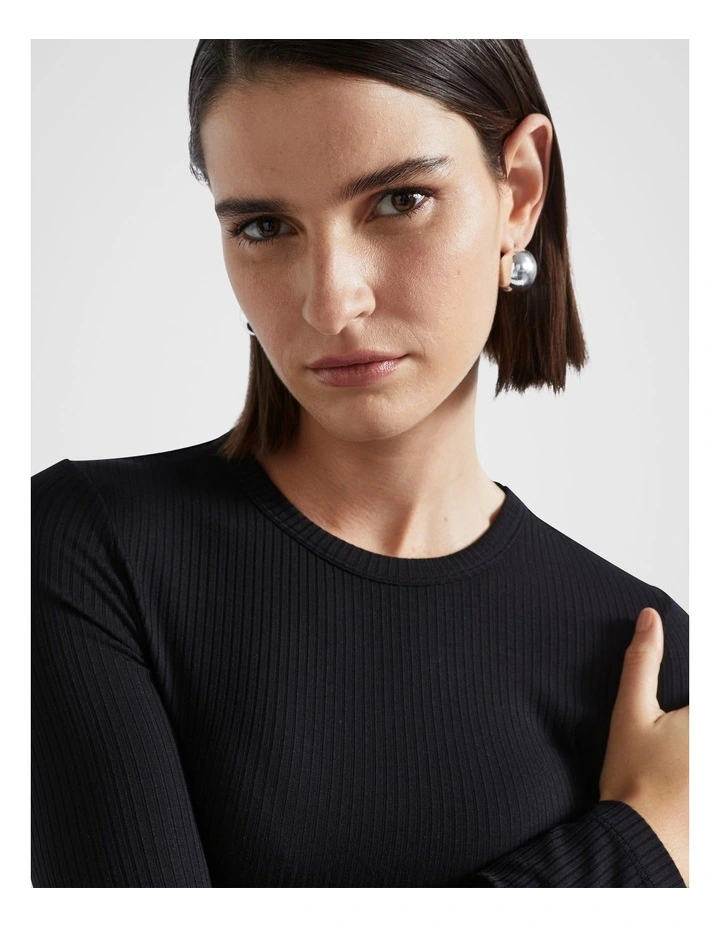 Core Rib Crew Top in Black image 3