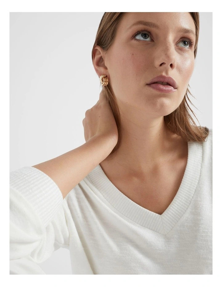 Seed Heritage V Neck Supersoft Top In Cloud Cream Marle MYER