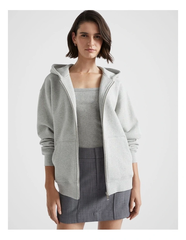 Zip Thru Hoodie in Silver Marle image 1