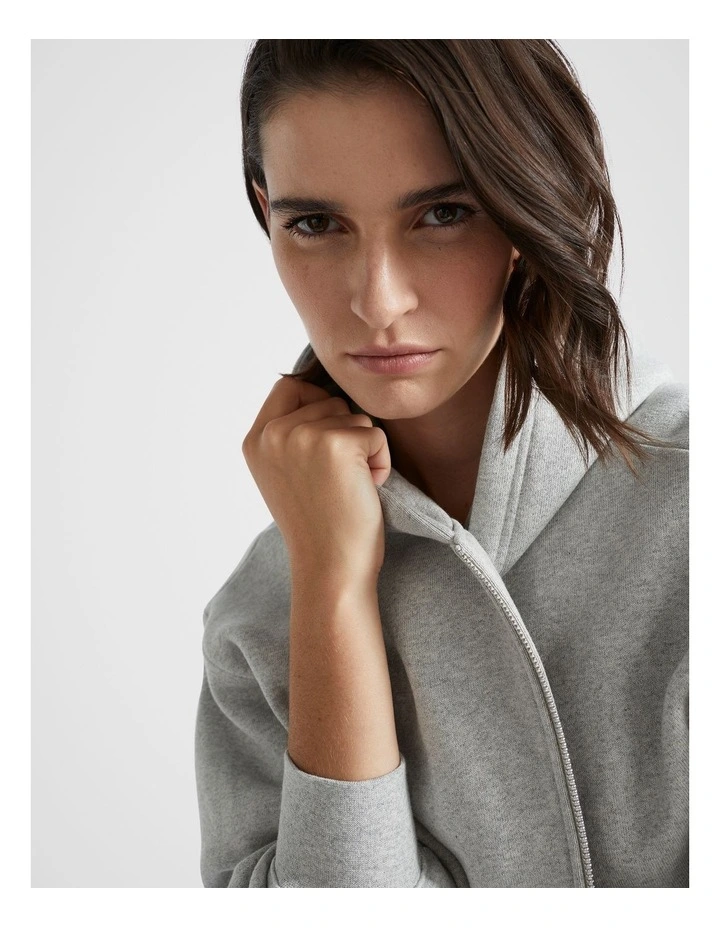 Zip Thru Hoodie in Silver Marle image 3