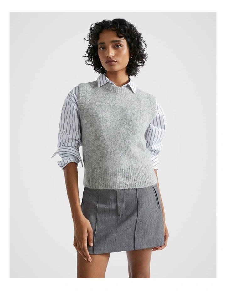 Wool Blend Crew Neck Vest in Silver Marle image 1