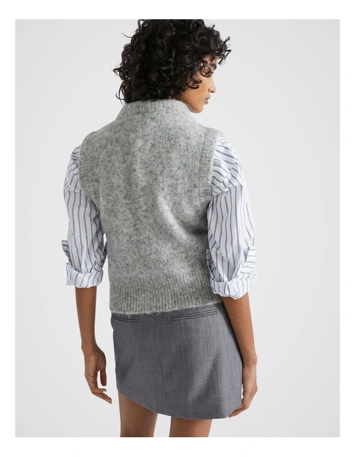 Wool Blend Crew Neck Vest in Silver Marle image 2