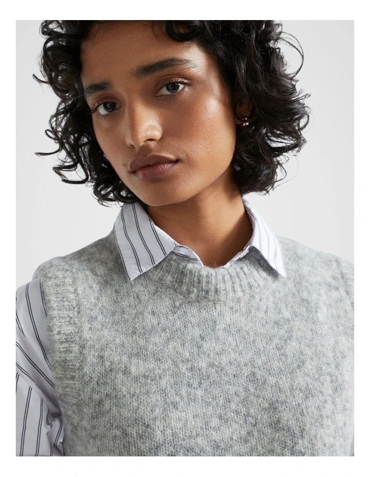 Wool Blend Crew Neck Vest in Silver Marle image 3