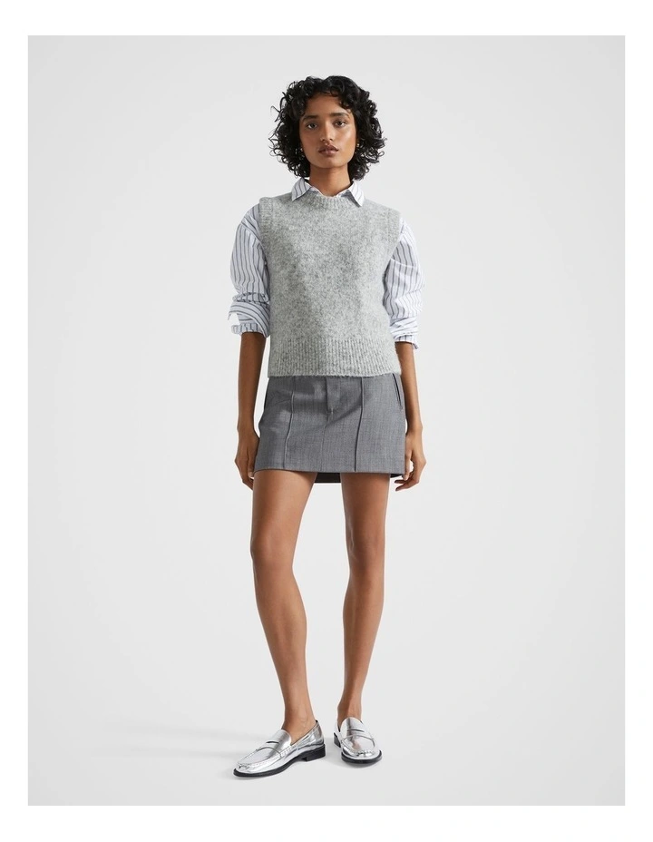 Wool Blend Crew Neck Vest in Silver Marle image 4