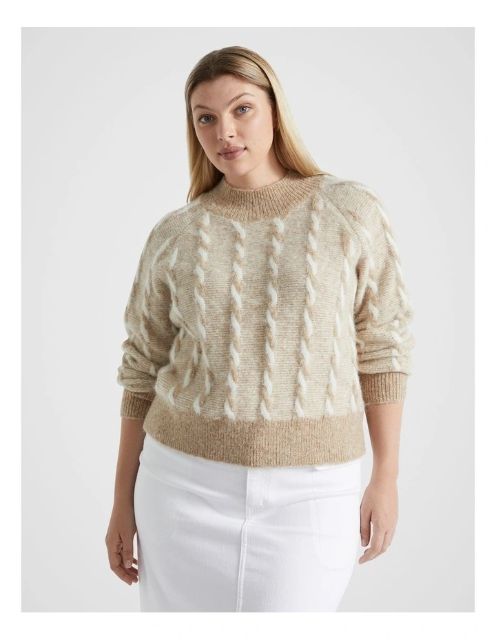 Two Tone Cable Knit in Champagne Beige Twist image 2