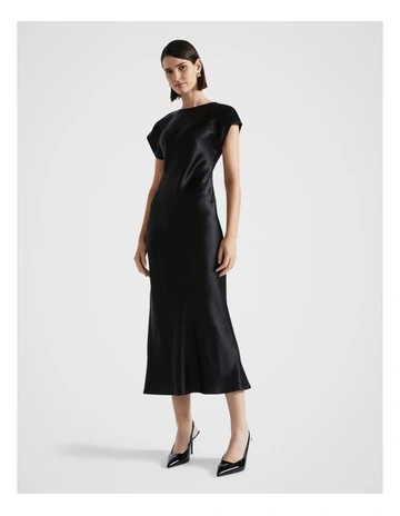 Satin Column Dress in Black