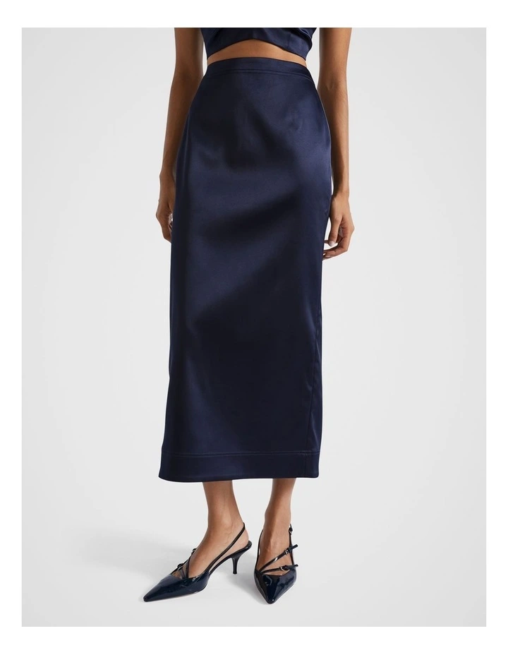 Satin Midi Column Skirt in Midnight Sky image 1