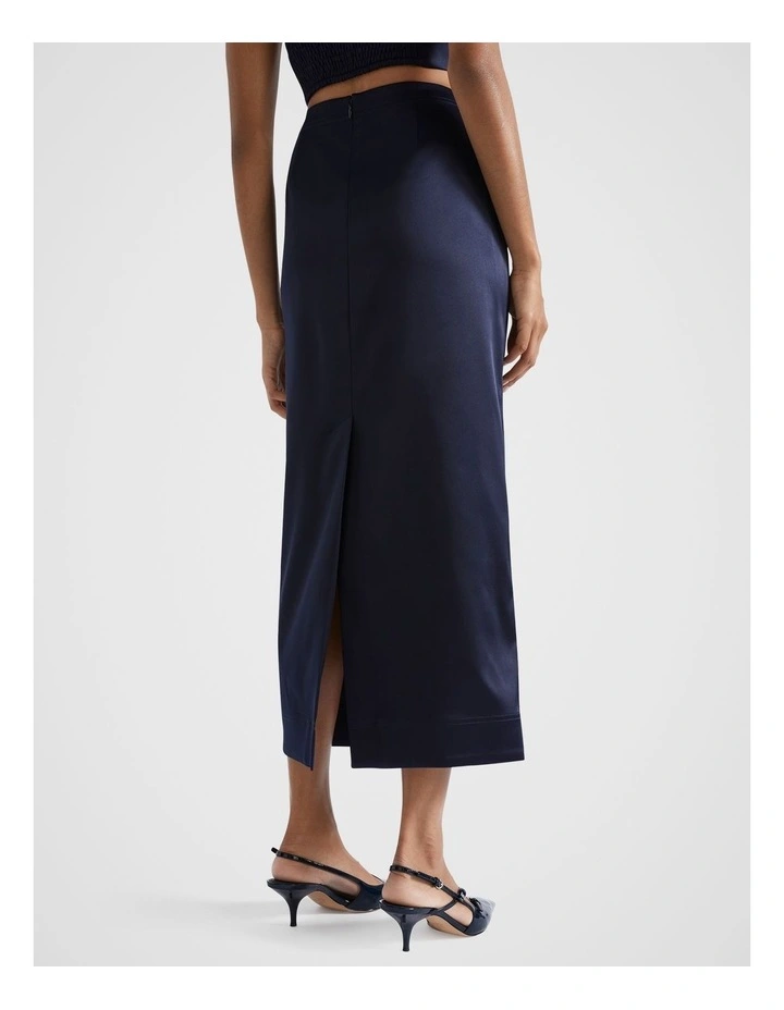 Satin Midi Column Skirt in Midnight Sky image 2