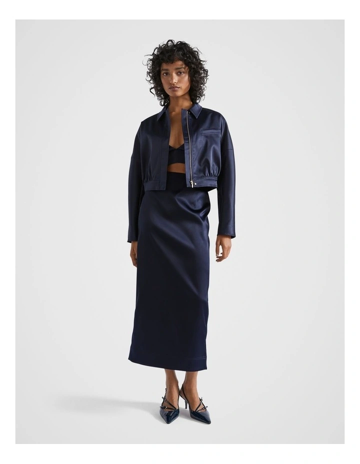 Satin Midi Column Skirt in Midnight Sky image 3