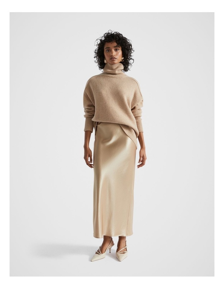 Merino Wool Roll Neck Sweater in Champagne Beige Marle Champagne