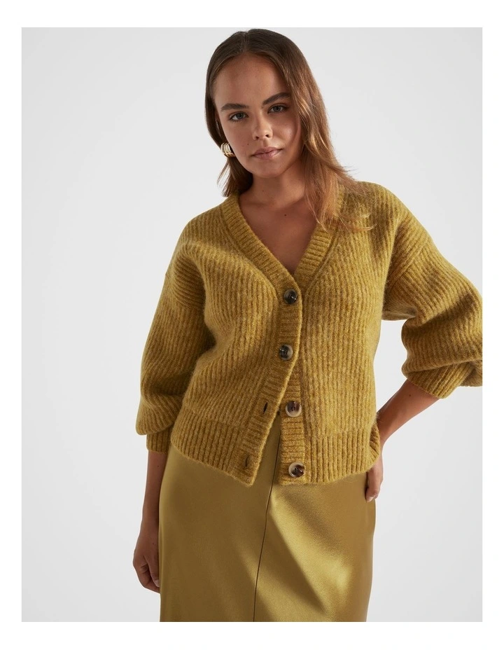 Wool Blend Cardigan in Honey Gold Marle image 6