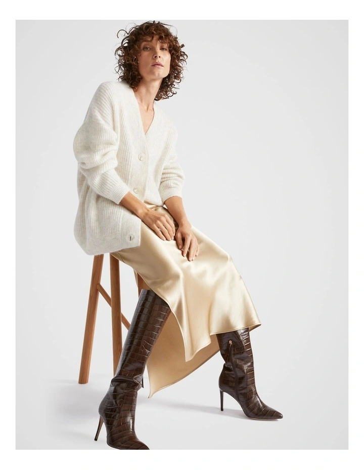 Mohair Blend Rib Oversized Cardigan in Oat Marle image 1