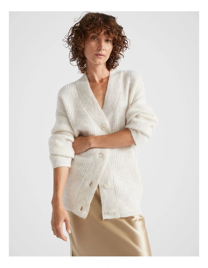 Mohair Blend Rib Oversized Cardigan in Oat Marle image 2