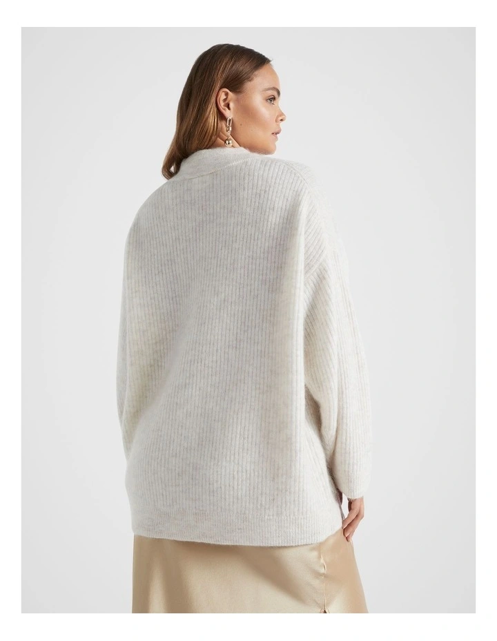 Mohair Blend Rib Oversized Cardigan in Oat Marle image 3