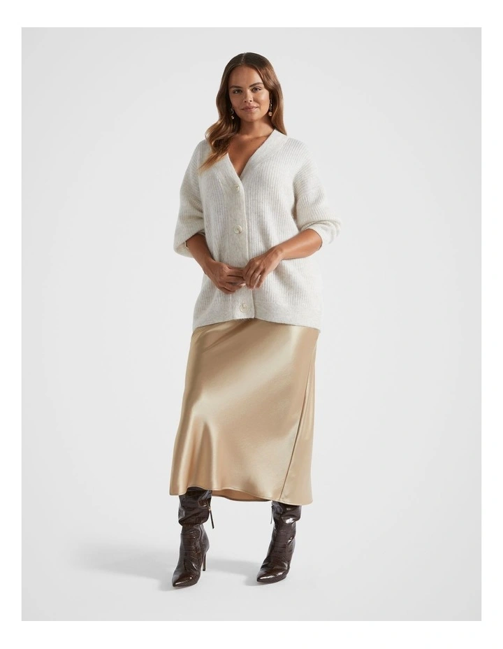 Mohair Blend Rib Oversized Cardigan in Oat Marle image 4