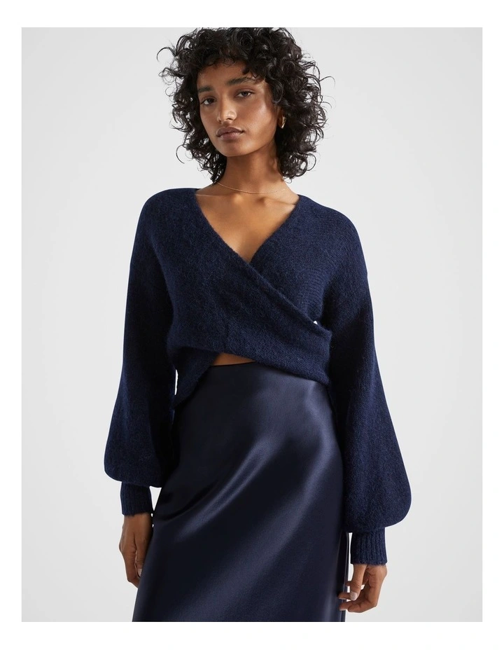 Wool Blend Drape Twist Knit in Midnight Sky image 1