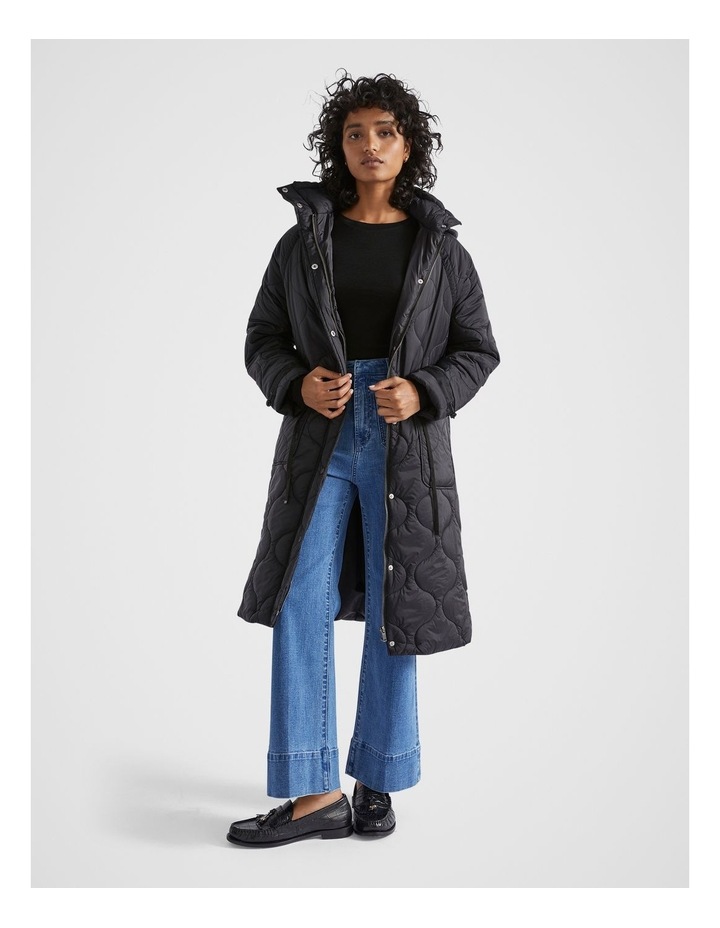 Longline Quilted Puffer Jacket in Black