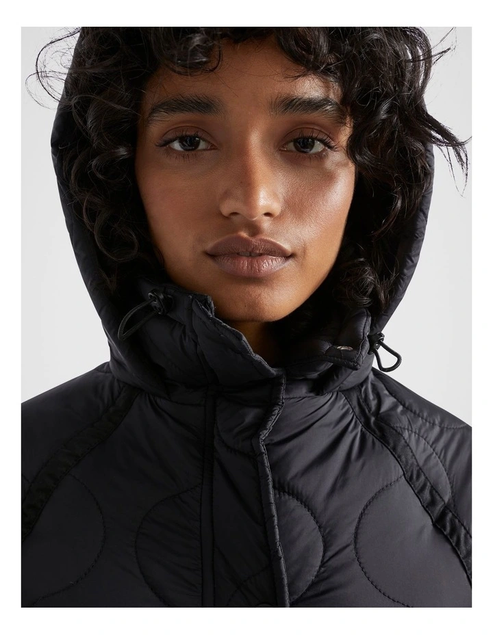 Longline Quilted Puffer Jacket in Black image 3