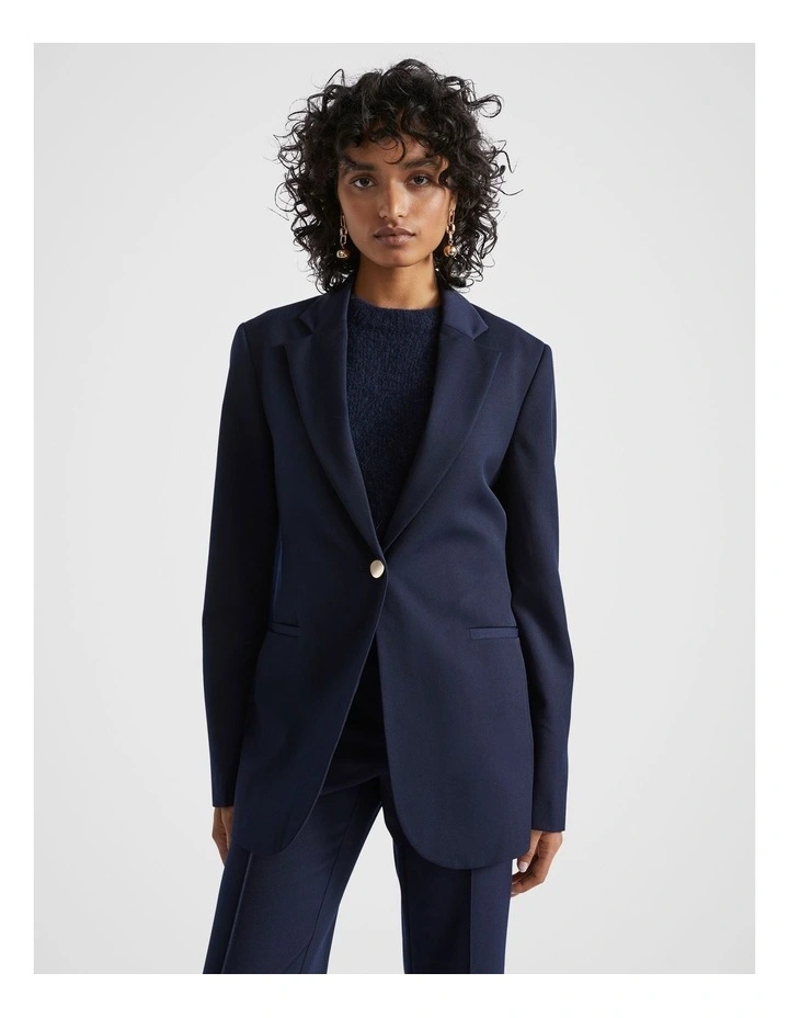 Wool Blend Button Blazer in Midnight Sky image 2