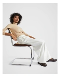 Core Rib Roll Neck Top in Champagne Beige