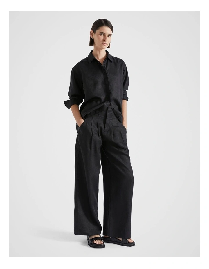 Core Linen Palazzo Pant in Black image 4