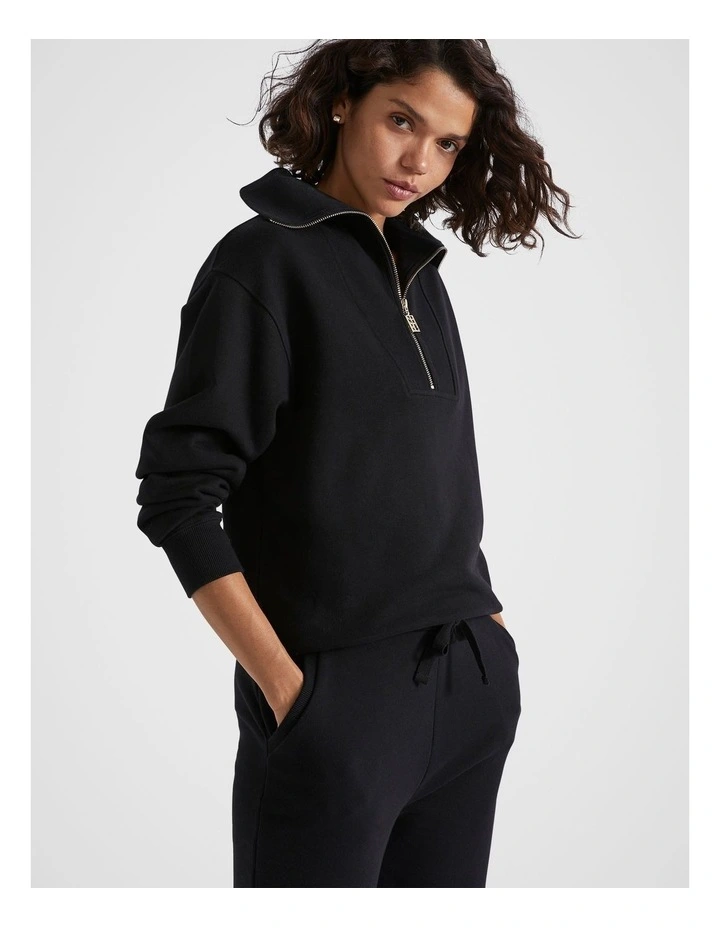 Core Half Zip Sweat in Black image 1