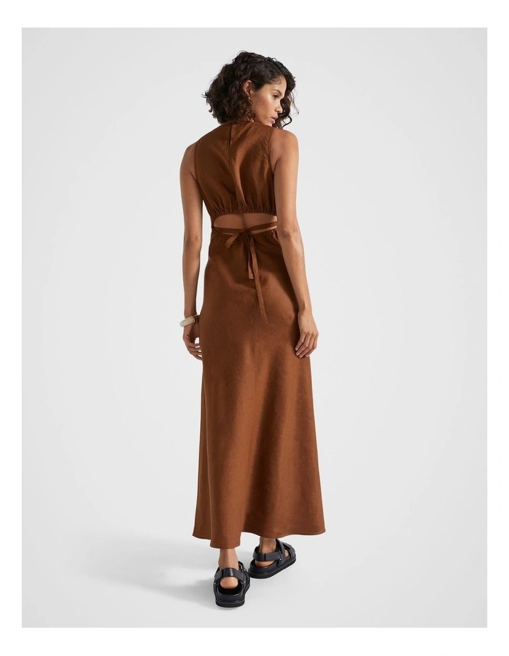 Linen Ruched Side Maxi Dress in Spice image 2