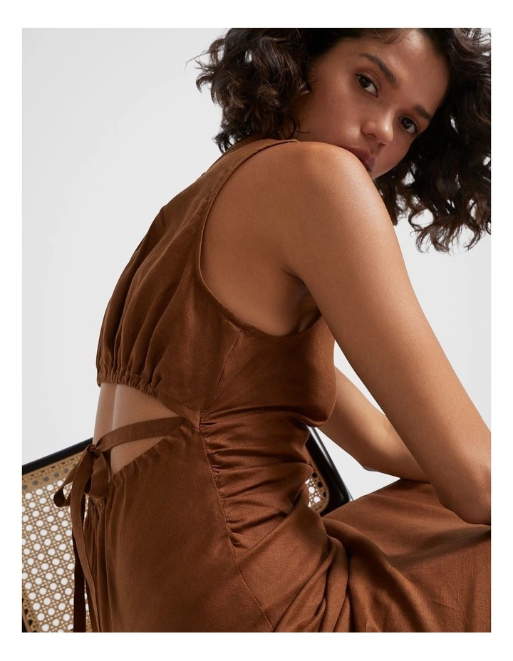 Linen Ruched Side Maxi Dress in Spice image 4