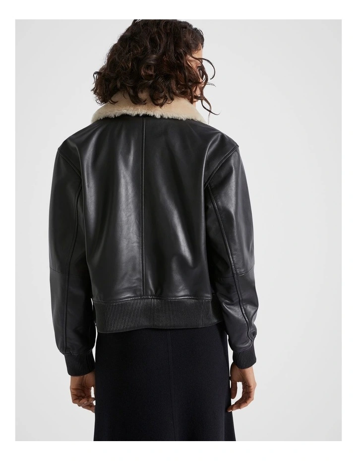 Leather Shearling Jacket in Black image 2
