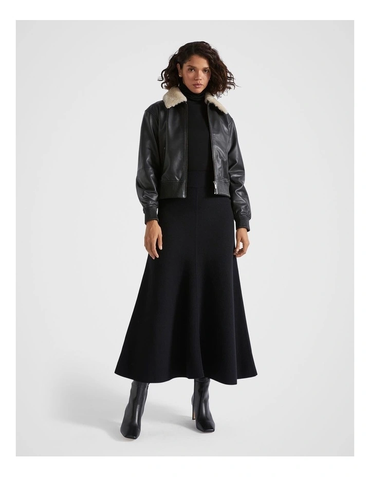 Leather Shearling Jacket in Black image 4