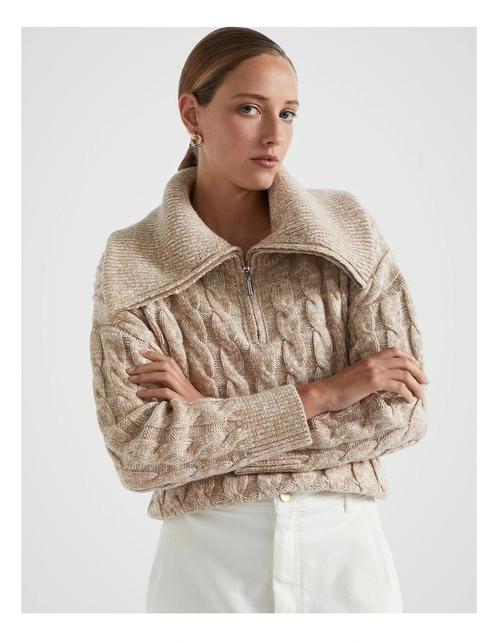 Cotton Blend Twist Cable Knit in Beige image 1