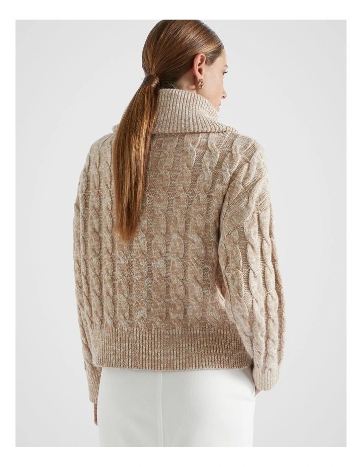 Cotton Blend Twist Cable Knit in Beige image 2