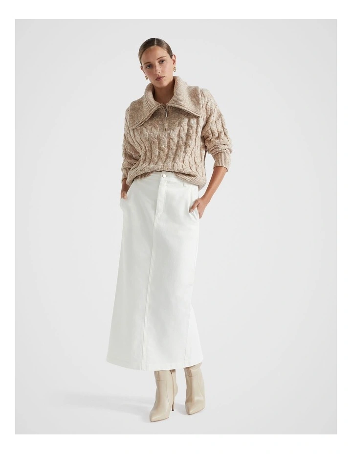 Cotton Blend Twist Cable Knit in Beige image 4