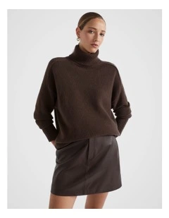 Merino Wool Roll Neck Top in Dark Espresso