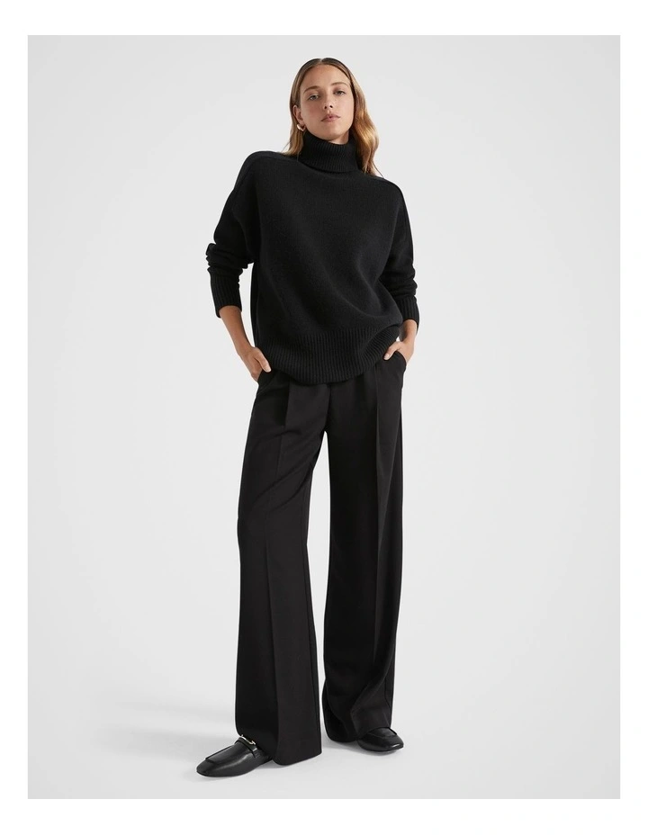 Merino Wool Roll Neck Top in Black image 4