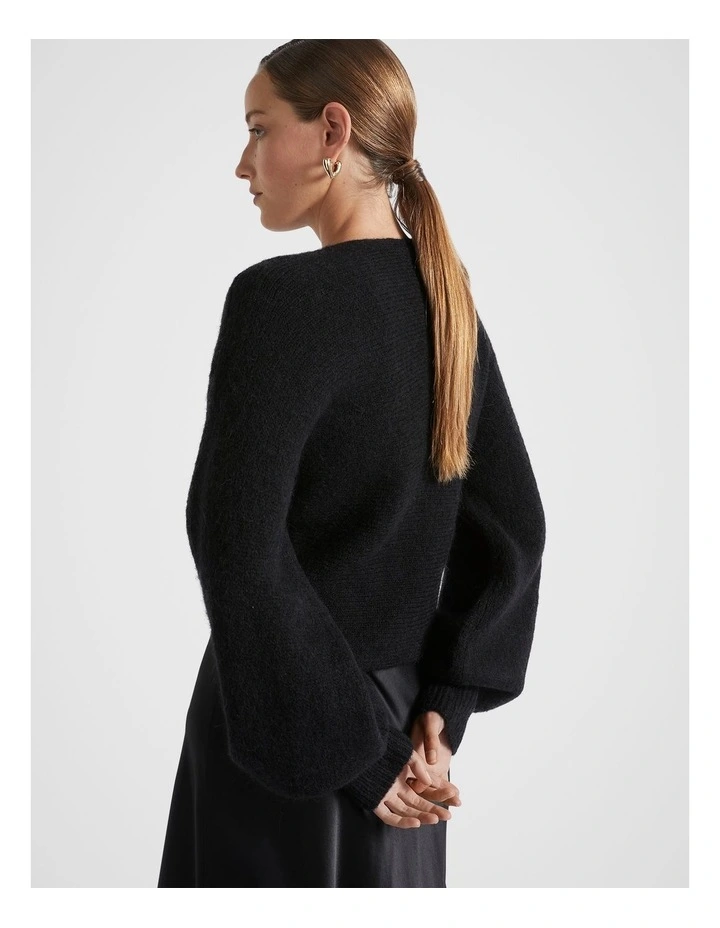 Wool Blend Drape Twist Knit in Black image 1