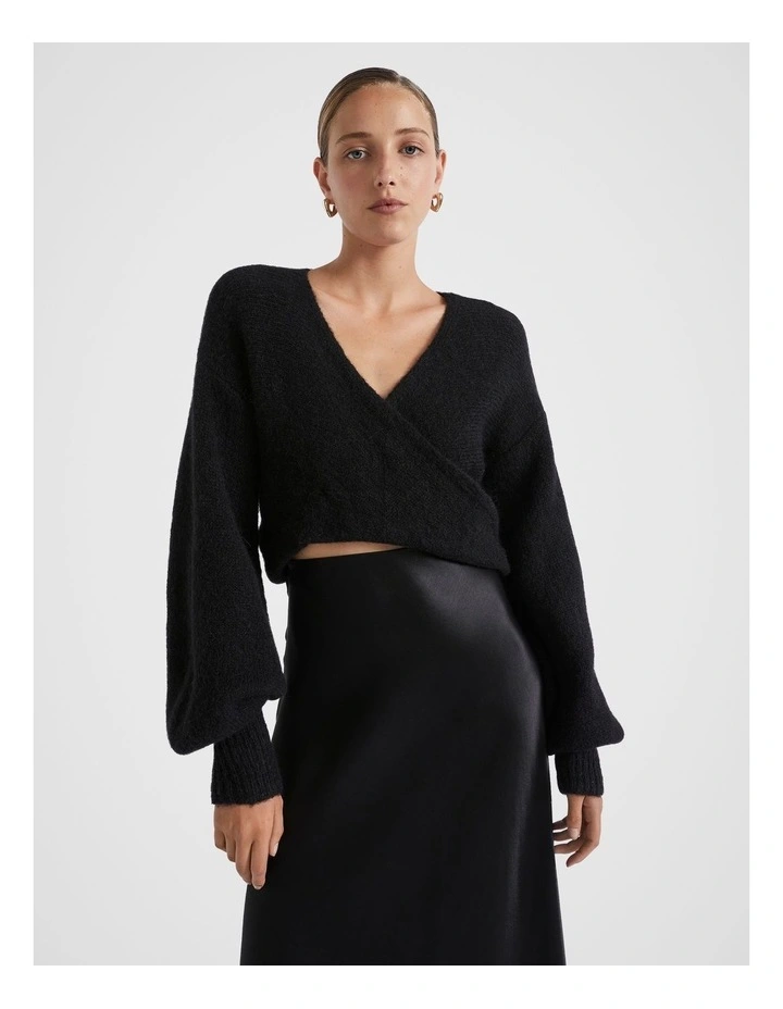Wool Blend Drape Twist Knit in Black image 2