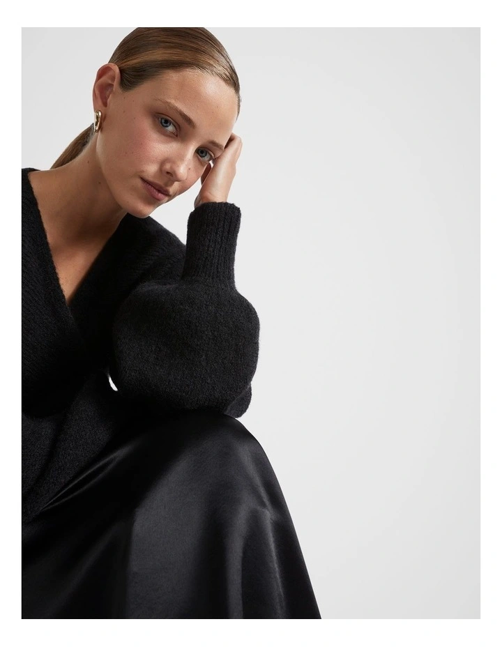 Wool Blend Drape Twist Knit in Black image 3
