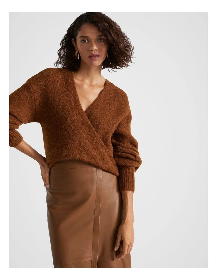 Wool Blend Drape Twist Knit in Spice Marle image 1