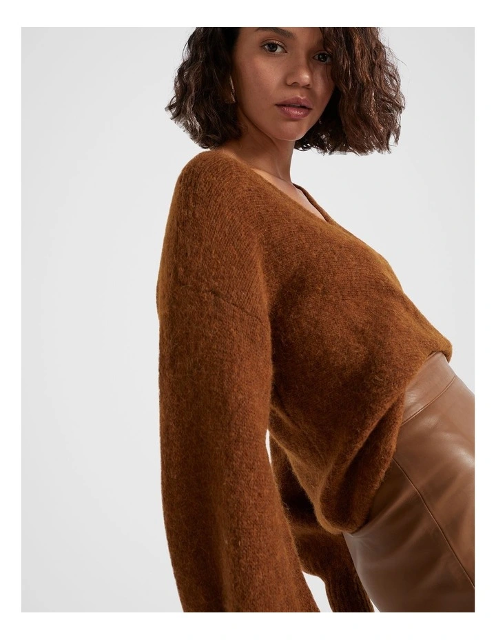 Wool Blend Drape Twist Knit in Spice Marle image 2