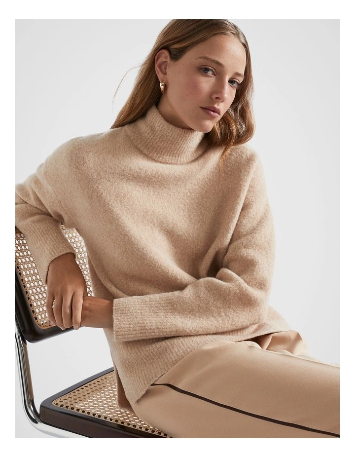 Mini Boucle Side Split Knit in Beige image 1