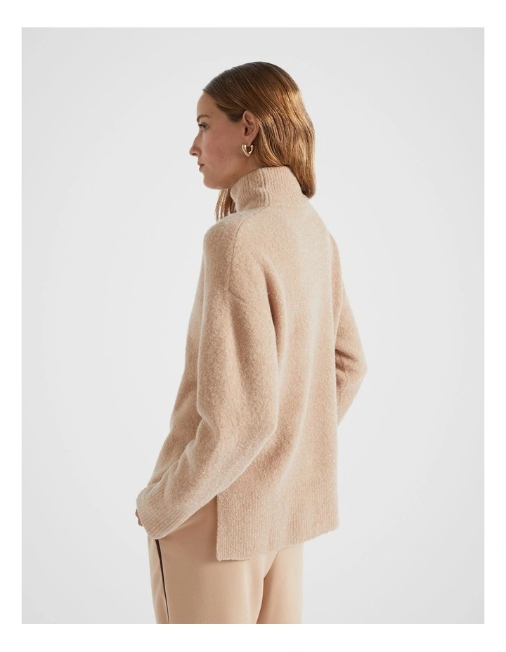Mini Boucle Side Split Knit in Beige image 2