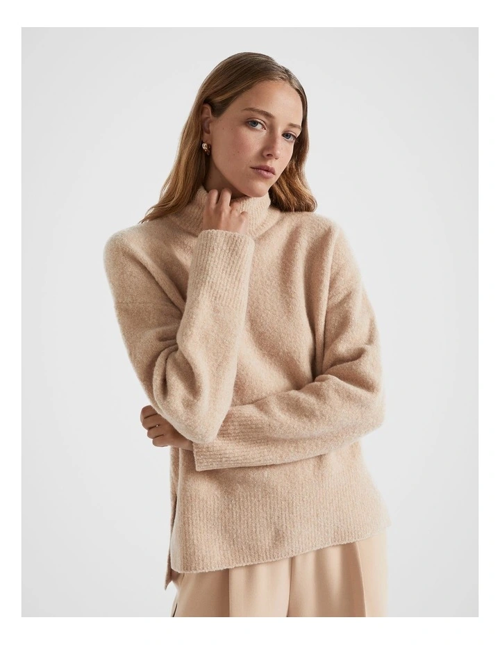 Mini Boucle Side Split Knit in Beige image 3
